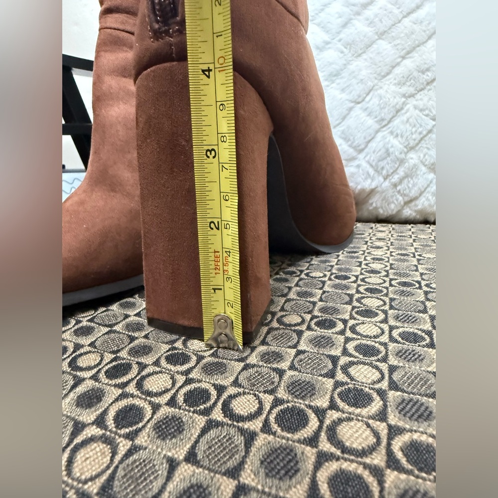 JustFab Chestnut Suede Block Heel Ankle Boots - Picture 3 of 6